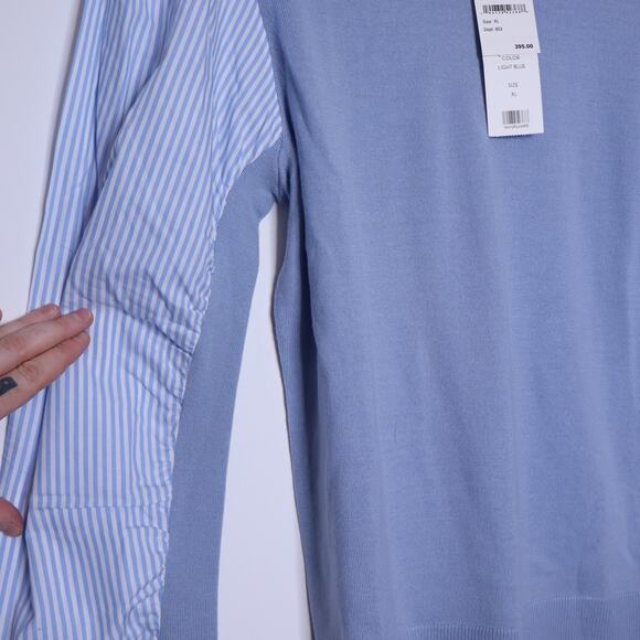 VERONICA BEARD NEW Adler Mixed Media Sweater Light Blue Merino Wool Women's XL - Picture 7 of 13